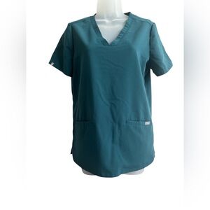 Ladies Figs V-Neck Classic Fit Anti-Wrinkle Teal Top Size Small